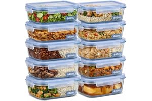 Kit 10 Potes de Vidro Herméticos 640ml com 4 Travas Ideal para Marmitas e Conservação de Alimentos, Vedação Total, Refratário para Forno e F