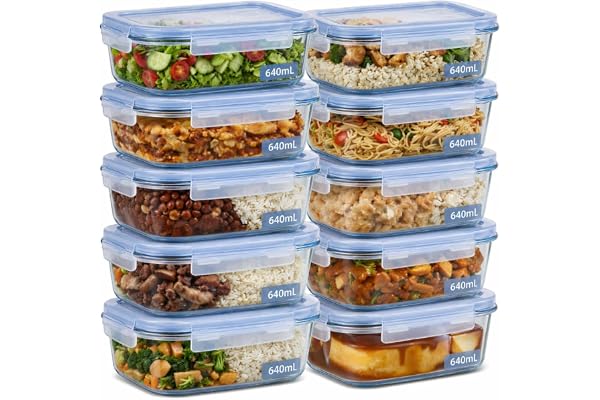 Kit 10 Potes de Vidro Borossilicato 640ml Herméticos com 4 Travas Ideal para Marmitas e Conservação de Alimentos, Vedação Tot