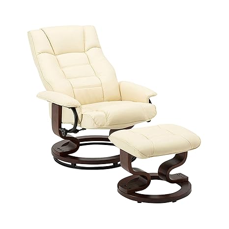 MCombo Relaxsessel Fernsehsessel TV Sessel Sofa kippbar Dreh mit Fußhocker Kunstleder Holzfüßen Schwarz/Creme (Creme)