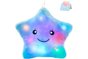 WEWILL 13'' Creative Twinkle Star Glowing LED Night Light Plush Pillows Stuffed Animals Toys Birthday Christmas Holiday Valentines Gifts for Toddlers Girls(Blue)