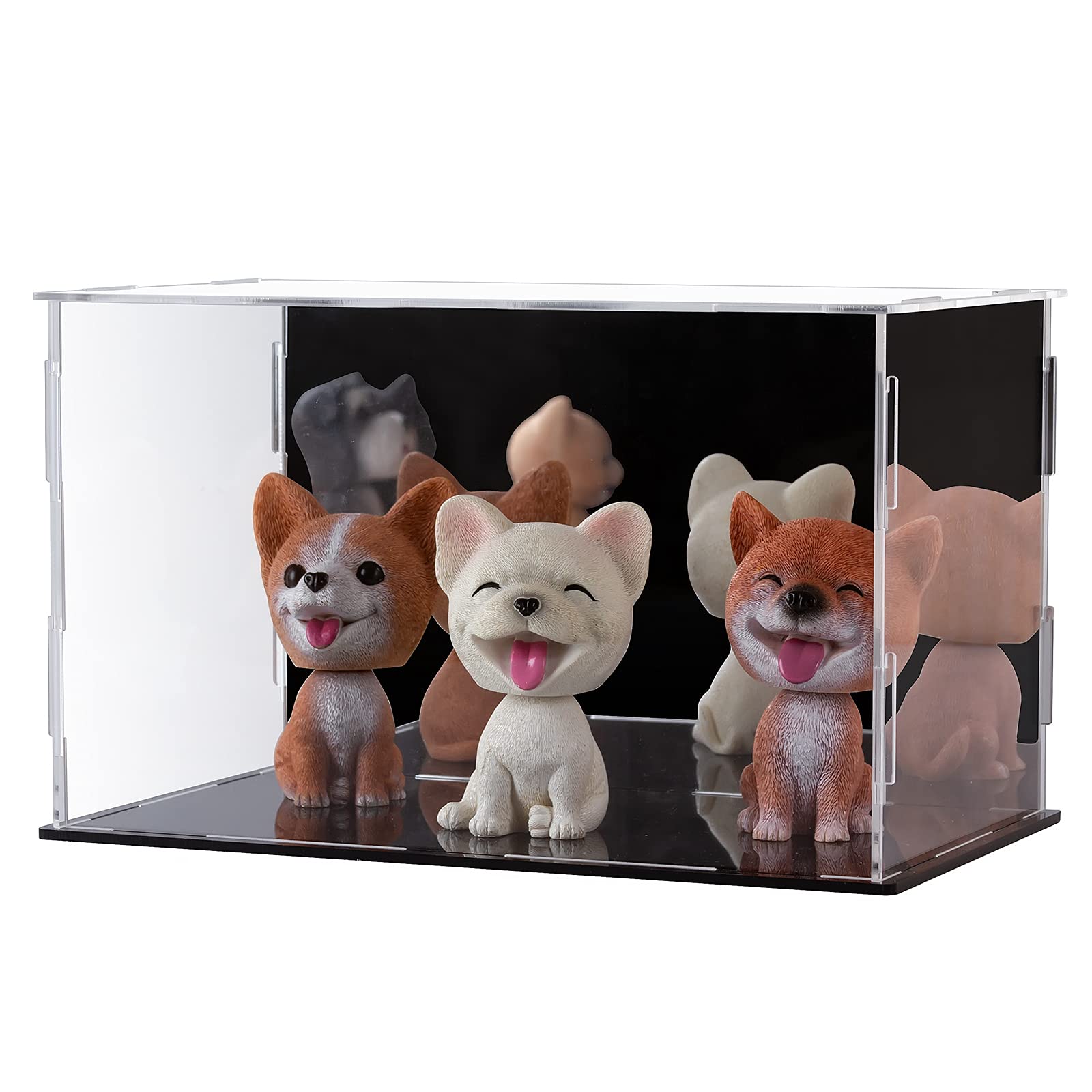Lilezbox Clear Acrylic Display Case with Mirror,Countertop Box Cube Organizer Stand Riser Dustproof Protection Showcase for Action Figures Toys Collectibles,(9.8 X 6 X 6 in,black-A5)