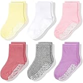 CozyWay Kids Socks With Grippers Non Slip Crew Grip Socks for Girls and Boys Soft Comfy Cotton Unisex - 6 Pack
