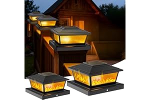 KEILAIMO Solar Post Cap Lights Outdoor for 4x4 5x5 6x6 Wood/Vinyl Posts, 2 Pack Fence Post Solar Lights with Flickering Flame & Warm Modes for Deck/Garden/Patio, IP65 Waterproof - Black