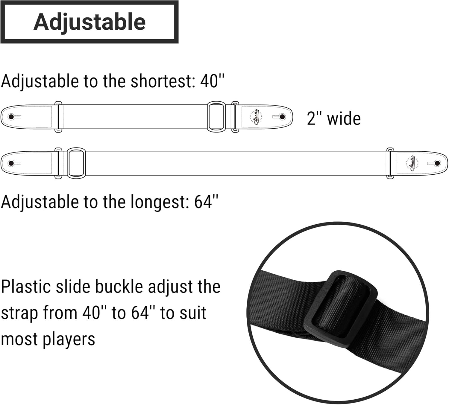 Amumu Seatbelt Guitar Strap with Clip Black Nylon for Acoustic Electric and Bass Guitars, Clip Buckle - Image 4