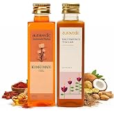 Auravedic Kumkumadi Oil &amp; Nalpamaradi Thailam, 3.38 Fl Oz (Pack of 2) | Ayurvedic Face &amp; Body Massage Oil, Saffron &amp; Turmeric, Radiant, Even-Toned &amp; Smoother-Looking Skin, Daily Skincare