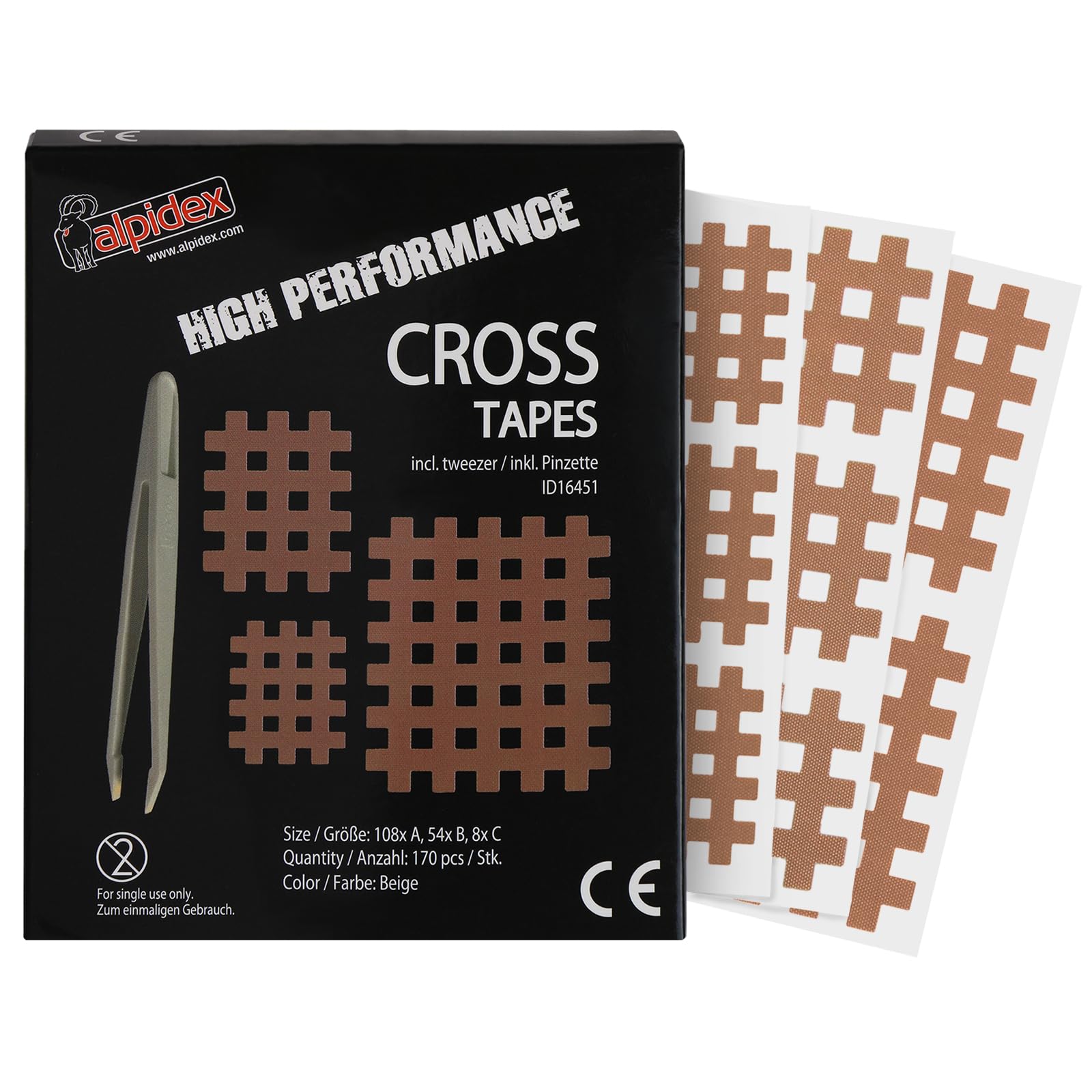 ALPIDEX Cross Tape Acupressure Patches Grid-Shaped Tapes Antistatic Tweezers Crosshatch Patches, Colour:Beige, Quantity:170 Pieces - Size A.B and C