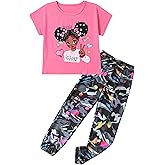 mksodop Girls Clothes 2 Pieces Solid Color Short Sleeve Fashion Printed T-Shirt and Camouflage Pants Girls Outfits Set
