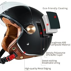 Pretoee Open Face Motorcycle Helmet, 3/4 Retro