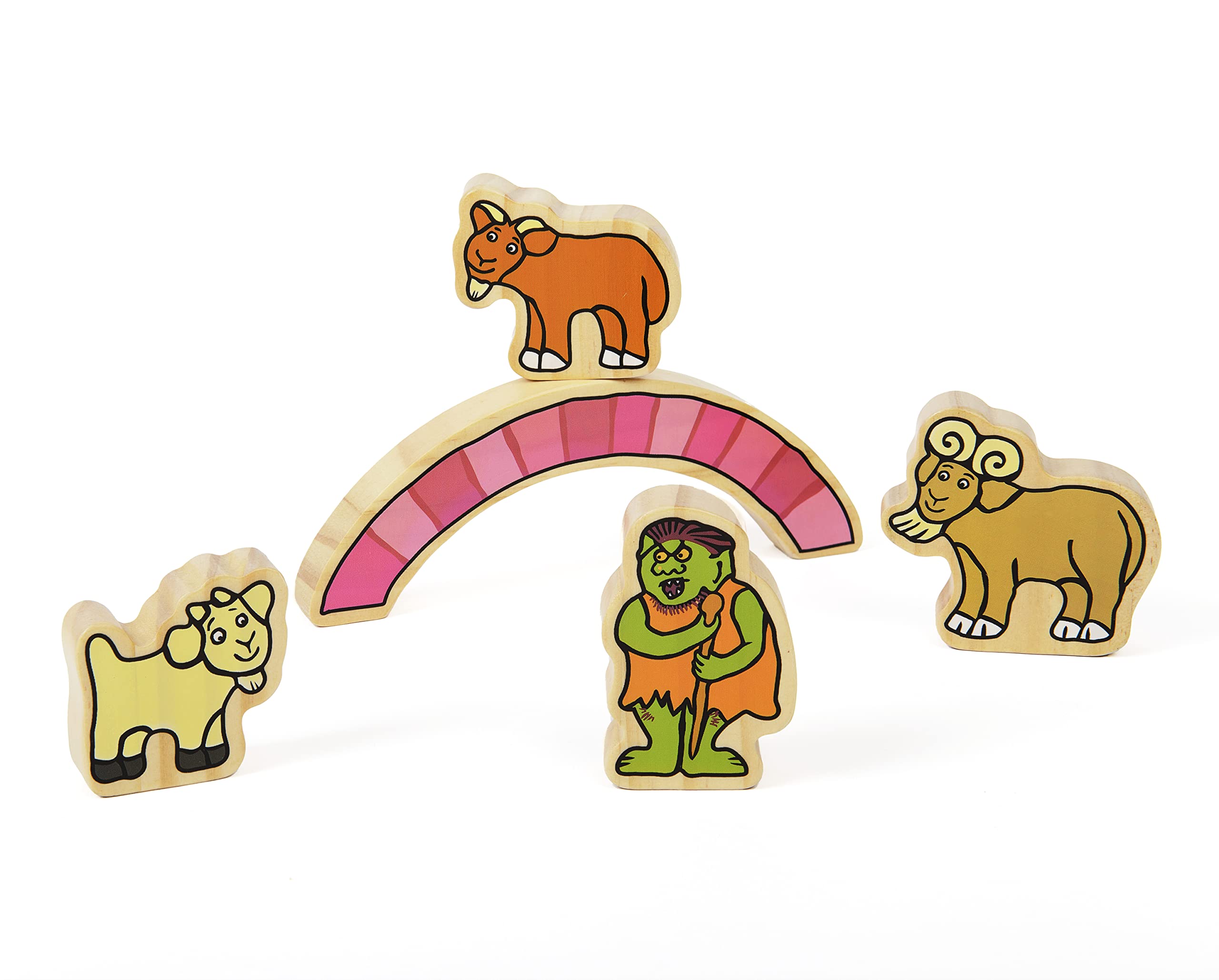 Yellow Door The Billy Goats Gruff Wooden Character Set | 3 Billy Goats Fairy Tales | Set of Five Wooden Toy Figures | Develop Early Language and Story Telling Skills | Toddler educational toy | 18m +