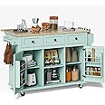 Rovibek Rolling Kitchen Island with Drawer, Kitchen Island Cart with Storage, Portabl Island for Kitchen with Large Storage Cabinet, Shelf and Drawer, 53 Inch Width, Green