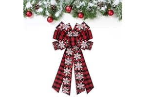 Estivaux Large Christmas Bows for Wreath, Merry Christmas Wreath Bows Red Burlap Bow Winter Holiday Snowflake Craft Ribbon Bow Xmas Tree Topper Bows for Front Door Christmas New Year Decorations
