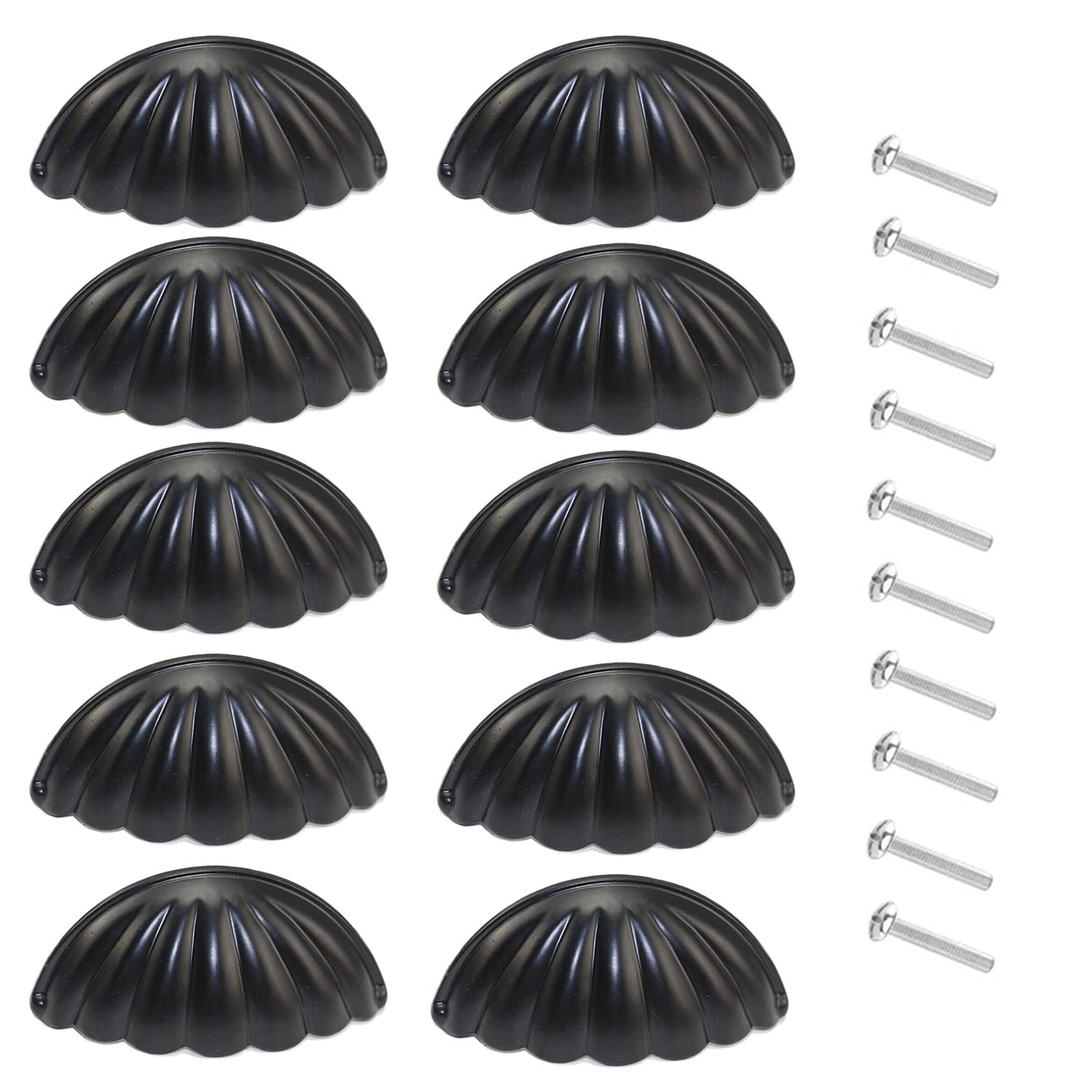 KanDery Vintage Shell Cabinet Knobs, Retro & Chic Carved Drawer Handles, Semicircle Furniture Door Handles, Half Moon Shape, Black