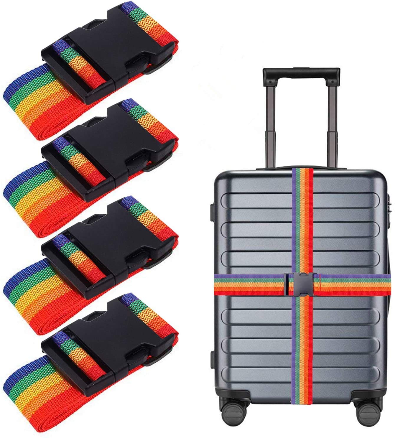 ProLeo luggage straps, set of 4 luggage strap, adjustable secure closure of the suitcase when travelling and marking luggage (rainbow).