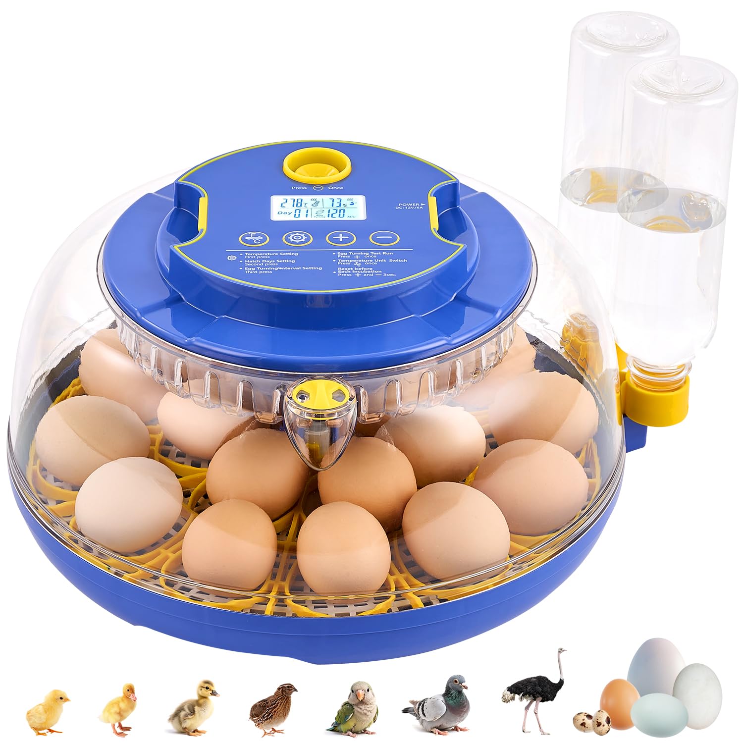 Photo 1 of 18 Egg Incubator with Auto Turn & Humidity Control, 360° View Poultry Hatcher for Chicken/Duck/Turkey/Quail Eggs - Incubator for Hatching Eggs