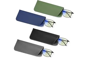 SAVITA 4pcs Soft PU Leather Eye Glasses Cases, 2.9 x 6.88 Inch Portable Thin Slim Reading Eyeglasses Case Sunglasses Pocket P