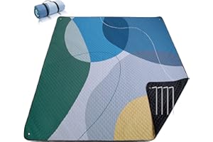 PY SUPER MODE Picnic Blankets Extra Large, Waterproof Foldable Outdoor Beach Blanket Oversized 83x79” Sandproof, 3-Layer Picnic Mat for Camping, Hiking, Travel, Park, Concerts(Abstract Blue)