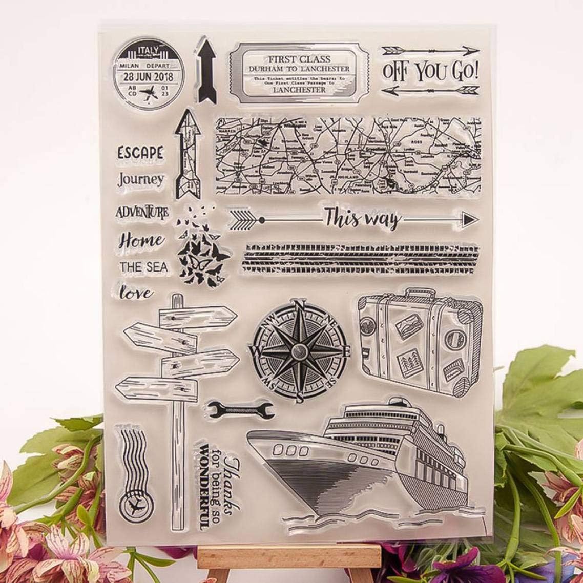 tianshi Hot Selling Nautical Travel Dream Catcher Sea Travel to Beach Vintage World Travel Earth Map Transparent Silicone Stamps DIY Scrapbooking Photo Album Paper Card(None A)