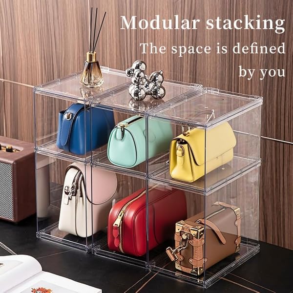3PACK PURSE ORGANIZER FOR CLOSET,CLEAR ACRYLIC DISPLAY CASE FOR HANDBAG ORGANIZER, PURSE STORAGE BOX, PLASTIC STORAGE BINS FOR BOOK, COLLECTIBLES, COSMETIC (3PC-S)