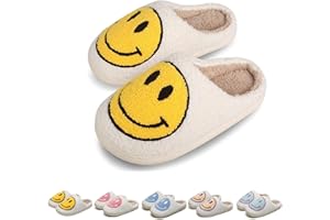 KEYUSHOP Happy Face Slippers for Kids Smile Face House Slippers Soft Plush Warm Preppy Slipper Anti-Slip Winter Fuzzy House Shoes for Toddler Girls