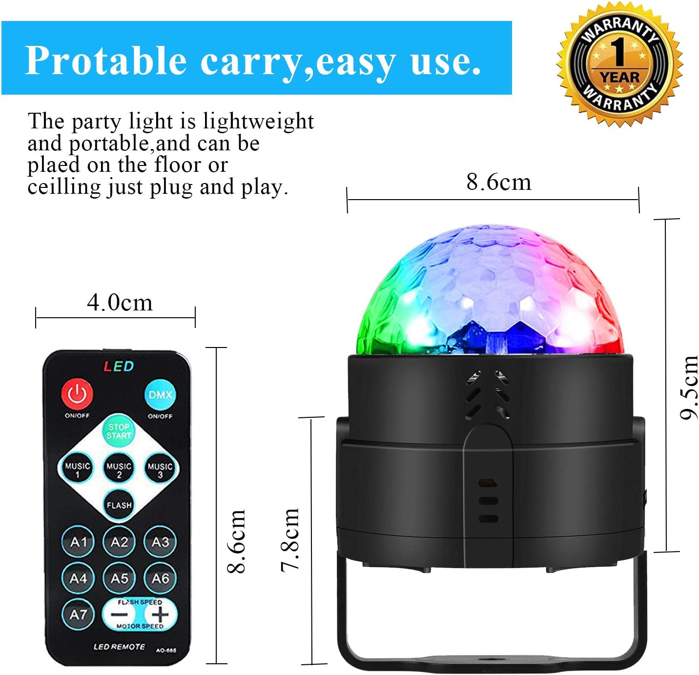 Disco Ball Disco Lights-COIDEA Party Lights Sound Activated Storbe Light With Remote Control DJ Lighting,Led 3W RGB Light Bal, Dance lightshow for Home Room Parties Kids Birthday Wedding Show Club Pub: Musical Instruments
