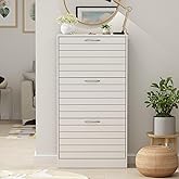 FUNISIR Shoe Storage Cabinet with 3 Flip Drawers, Slim Shoe Cabinet for Entryway, Hidden Shoe Organizer, Wooden Narrow Shoe Rack Cabinet with Removable Shelf, Louver Door, White
