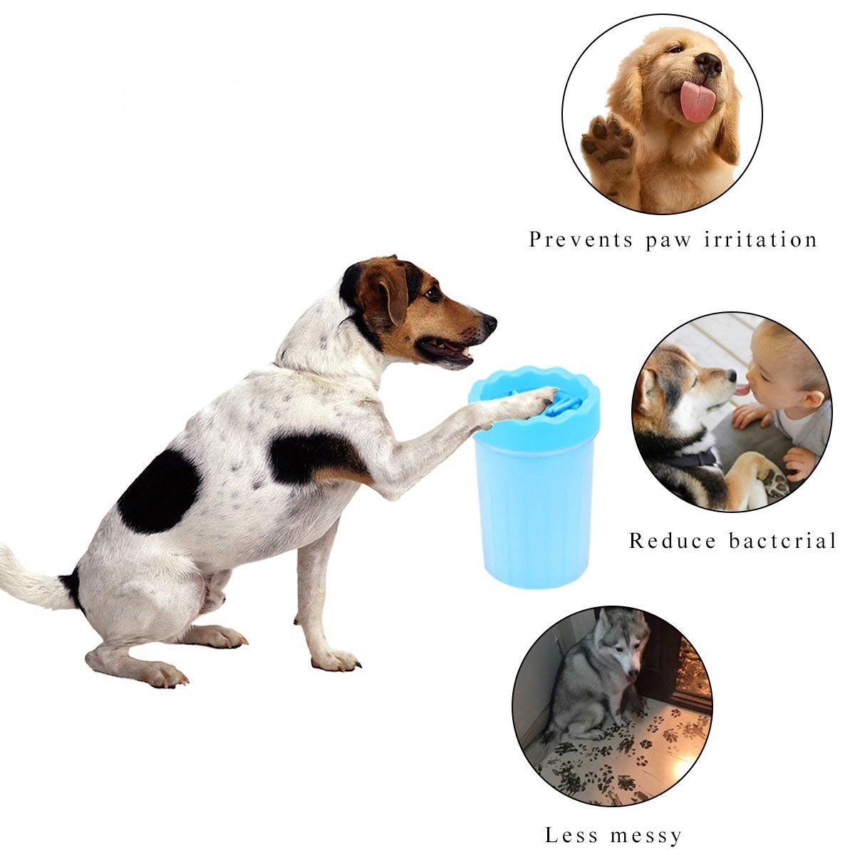 Pulitore per animali domestici, pulitore per cani portatile. Tazza di detergente per piedi per cani e gatti in silicone - blu