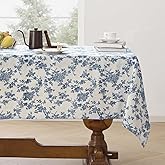Aoztio Cotton Linen Rectangle Tablecloth - Pastoral Floral Tablecloth Washable Table Cloth for Kitchen Dining Room Table Cover for Party Dinner, Picnic, 55 × 120 Inchs