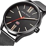 Men Business Watches Black with Stainless Steel Mesh Band, MF MINI FOCUS Waterproof 30M Quartz Wristwatch for Men's Gift
