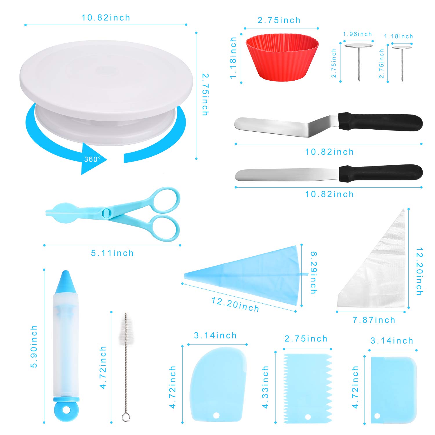 83 pcs Cake Decorating Supplies Kit for Beginners-Cake Turntable Stand-Icing Tips, Pastry Bags, Icing Spatula, Icing Smoother,Flower Nails,Flower Lifters,Decorating Pen,Cupcake Molds,Cleaning Brush
