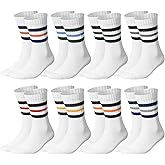 Eurzom 8 Pairs Striped Socks Men Retro Striped Cotton Cushion Fuzzy Bottom Athletic Crew Socks for Sports, Men Size 7-12