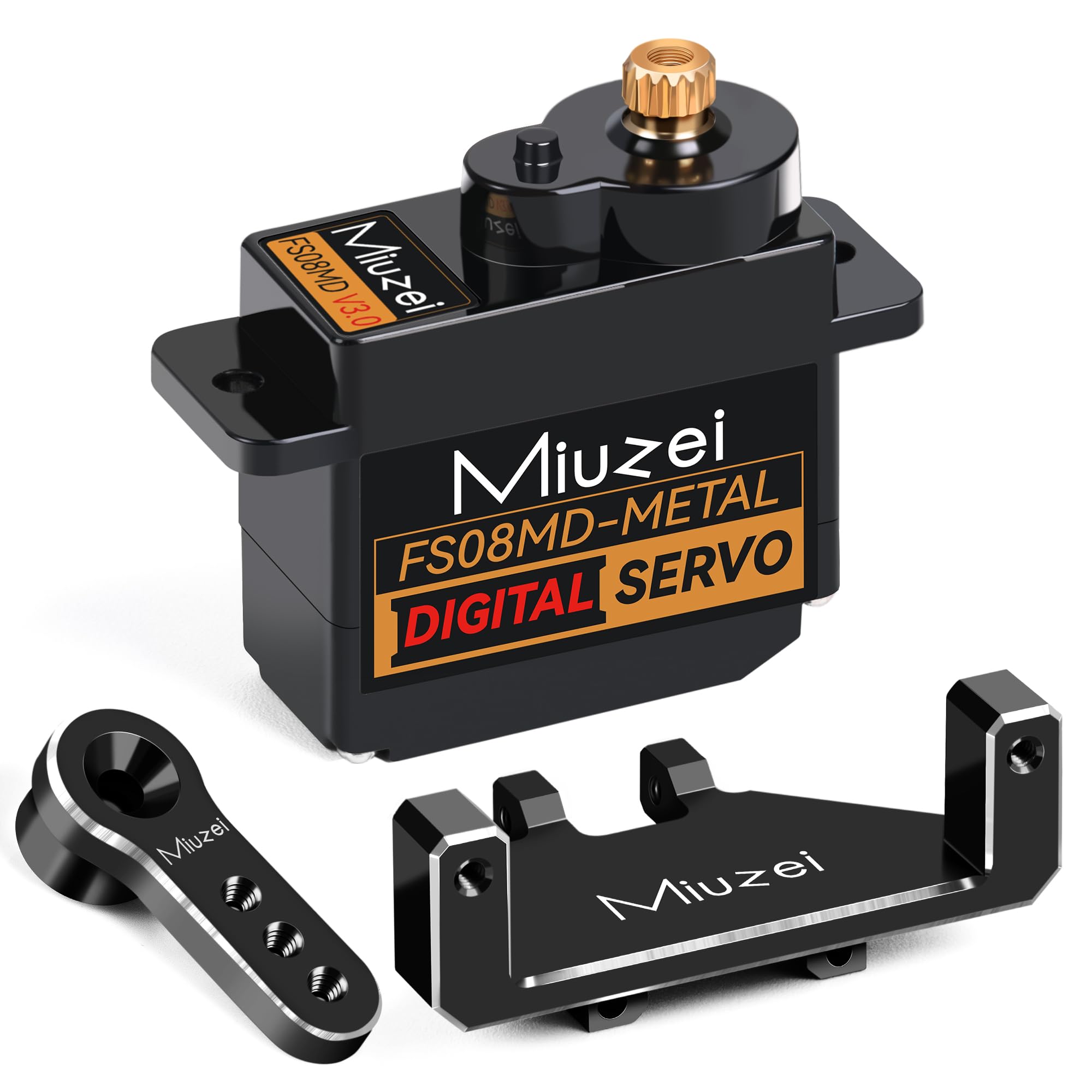 Miuzei RC Micro Servo Motor: 12g Metal Copper Gear ES08MA II Digital Servo Motor for SCX24 AX24 Car 1/24 Boat Robot Arm 6V 180° Servo Mini Steering Servo Model Building with Horn Bracket