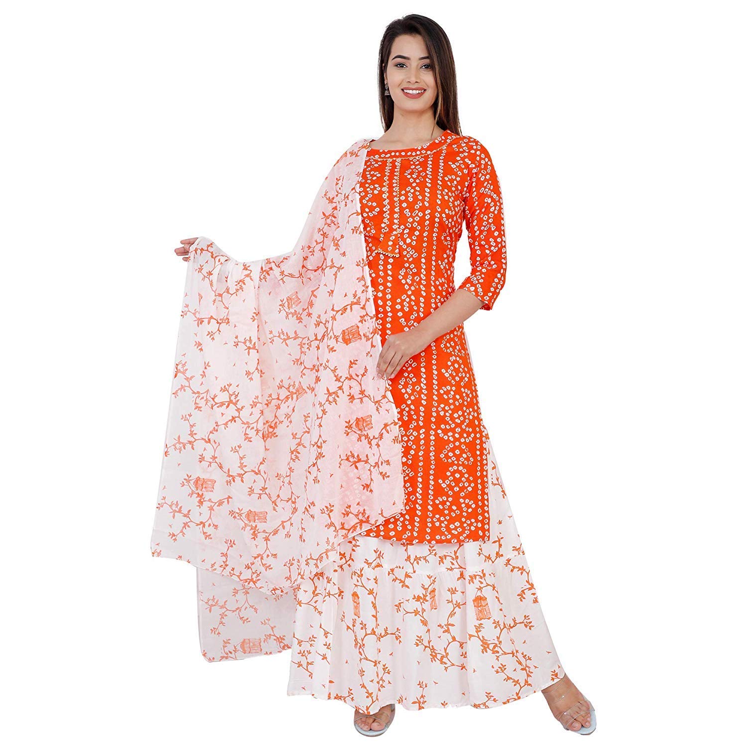 Bandhej kurta with skirt and dupatta Clearance