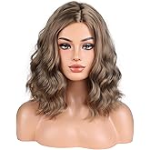 BERON Ash Blonde Side Part Short Curly Wave Wig for Women Girls Blond Shoulder Length Wavy Heat Resistant Synthetic Wigs Cosplay Party or Daily Use