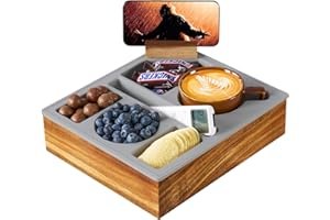 Couch Cup Holder,Hitseon Upgrade Silicone Acacia Wooden Bed Cup Holder,Couch Caddy with Cup Holder for Car Back Seat,Couch Console Caddy for Snack Drink Remote Control Grey