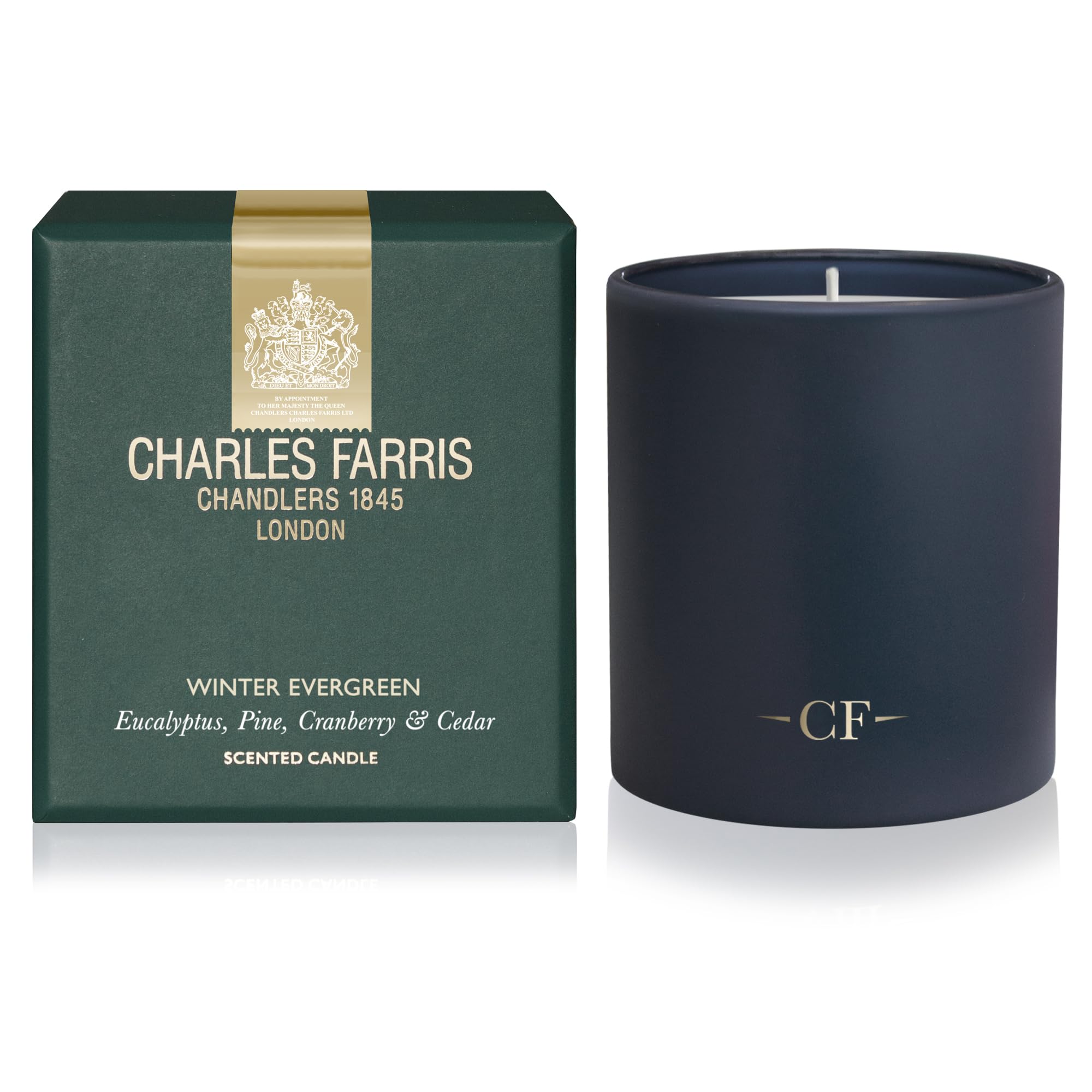 Charles Farris Luxury Scented Candle - Eucalyptus, Pine, Cranberry & Cedar - 50+ Hours Burn Time - Artisan Hand-Finished Glass Jar, Made in England (Winter Evergreen)