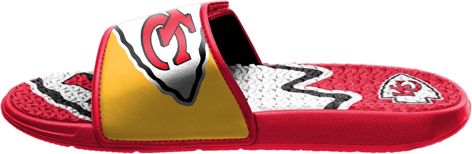 FOCO NFL Kansas City Chiefs Mens Sport Shower Gel Slide Flip Flop SandalsSport Shower Gel Slide Flip Flop Sandals, Colorblock Big Logo, Small (7-8) (FFSSNFCBBLGGEL) : Clothing