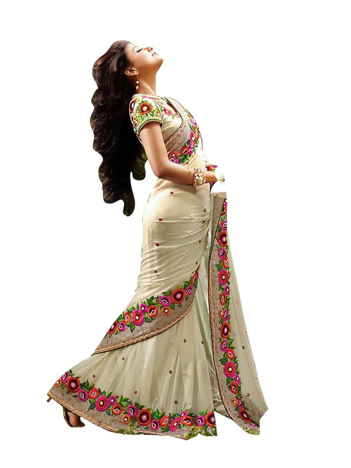 vinayak textile women's off white georgette saree with blouse piece material (kf5_free size)