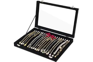 Jenseits Necklace Organizer Box, Tray with Clear Lid, Velvet Dustproof Necklaces Holder Storage Display Case, 20 Hooks Glass Top Jewelry Tray Drawer Insert for Pendant Bracelet