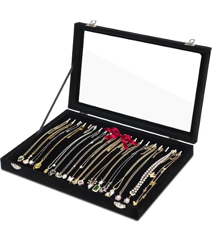 Vicoter Velvet Necklace Display Tray With 20 Hooks - Jewelry Organizer With Glass Lid, Multiple Colors - View #5