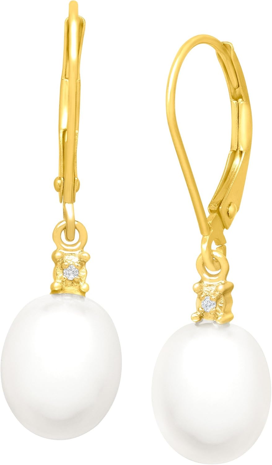 White Freshwater Cultured Pearl Earrings with Diamonds in