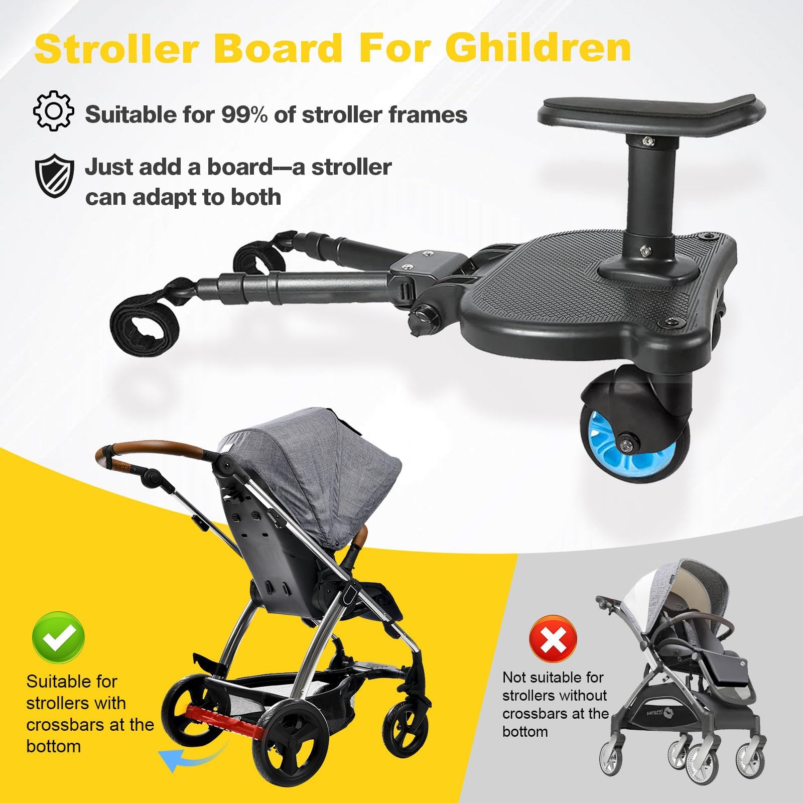 Universal Stroller Board with Detachable Seat - 2 in 1 Sit and Stand Stroller Standing Board for Most Brands of Strollers Holds Children up to 55lbs-Blue