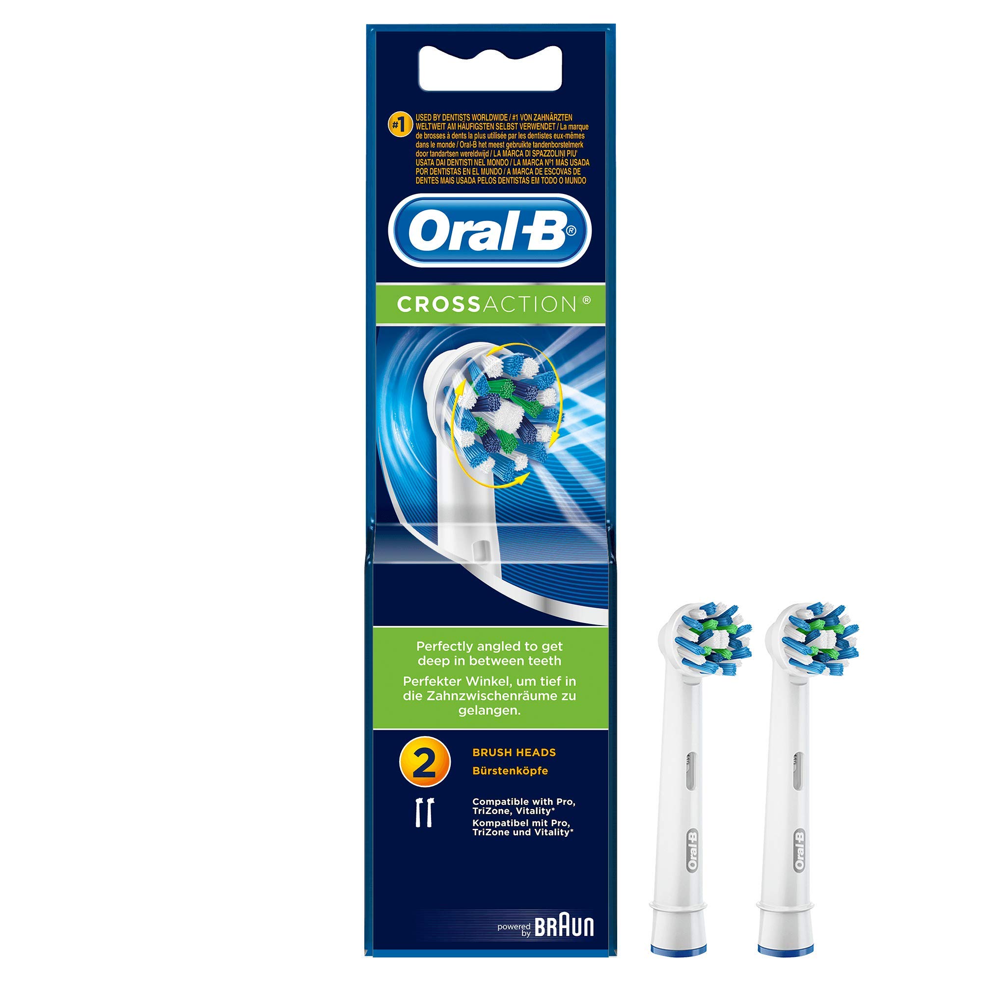 Oral-B CrossAction Toothbrush Heads Pack Of 2 Replacement Refills For Electric Rechargeable Toothbrush