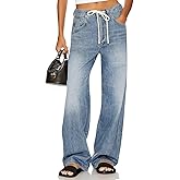 Cicy Bell Womens Wide Leg Jeans Drawstring High Waisted Baggy Straight Leg Jeans Trendy Boyfriends Denim Pants with Pockets