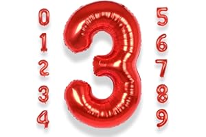 AULE 40 Inch Big Red 3 Balloon Number Large Foil Helium Number Balloons 0-9 Jumbo Giant Happy 3rd Birthday Party Decorations 