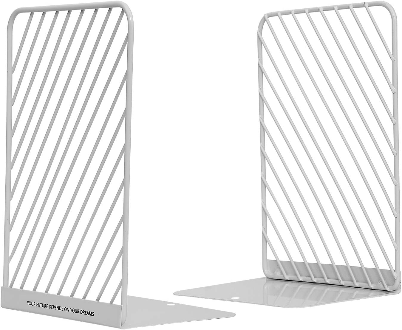 MerryNine Creative Metal Slash Bookend, Stylish Book Holder for Desktop Organizer Storage, Modern Geometric Design Book Stand for Home Office Decoration (White)
