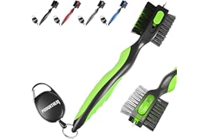 PROWITHLIN Golf Club Brush and Golf Club Groove Cleaner 2 in 1, 2ft Retractable Zip-line Metal Buckle and Retractable Sharp Pick, Multifunctional Brush Head with Nylon and Wire Bristles(Black and Green Upgraded)