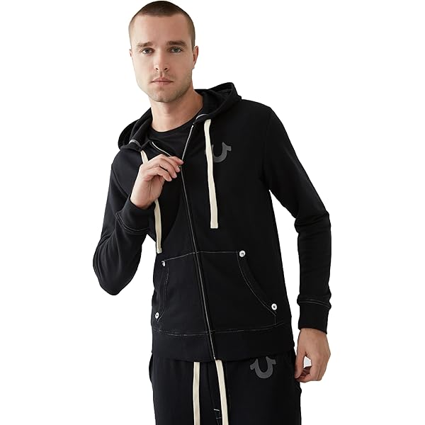 True Religion Men's Buddha Star Zip Hoodie, Heather Oatmeal, L at