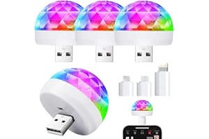 Luditek USB Mini Disco Ball Light, Sound Activated Party Light for Karaoke Car, Stocking Stuffers for Kids, Party Decorations Gifts Favor for Birthday Halloween Christmas (4 Packs)