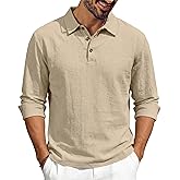 TAFLE Men’s Linen Polo Shirts Long Sleeve Yoga Tops Casual Summer Hippie Beach T-Shirts