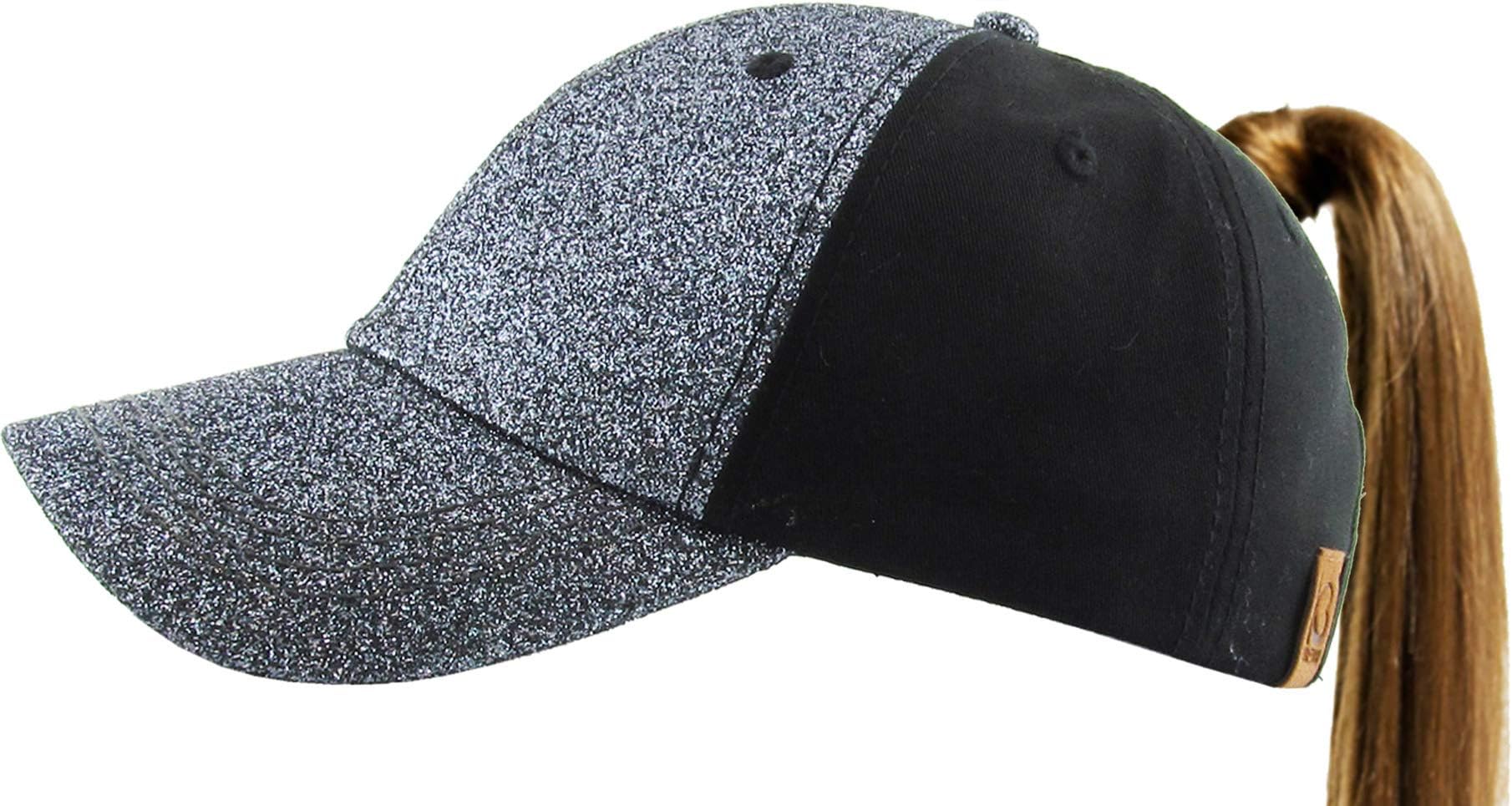 KBETHOSClassic Plain Ponytail Messy High Bun Headwear Adjustable Cotton Trucker Mesh Glitter Hat Baseball Cap
